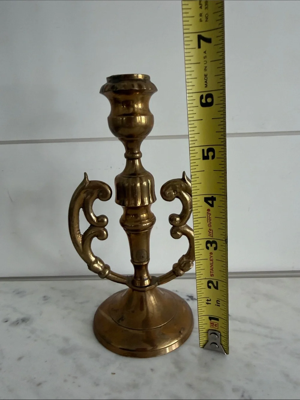 Vintage Brass Candle Holder Scrolls 6.5 inch